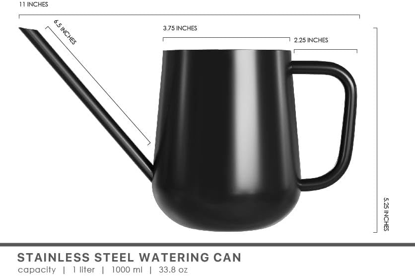 Metal Indoor Plant Watering Can with Long Spout 1000ml - Black