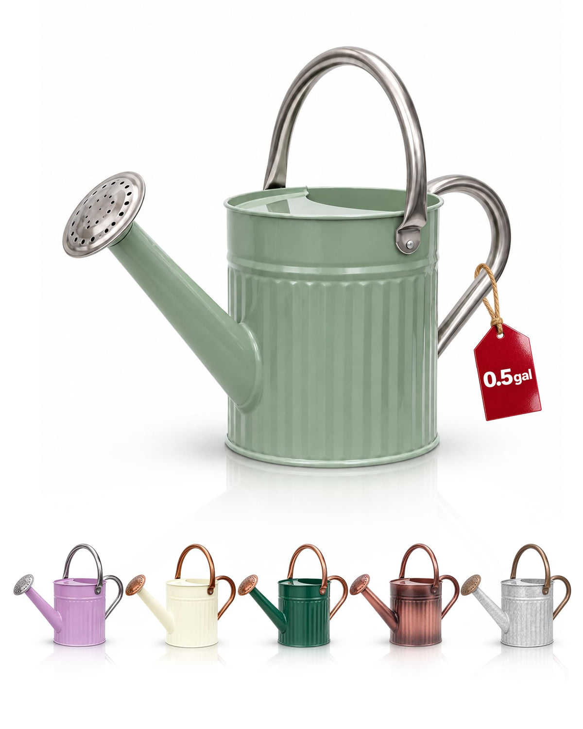 Bamworld Metal Watering Can for Indoor Outdoor Plant 1/2 Gallon Creamy