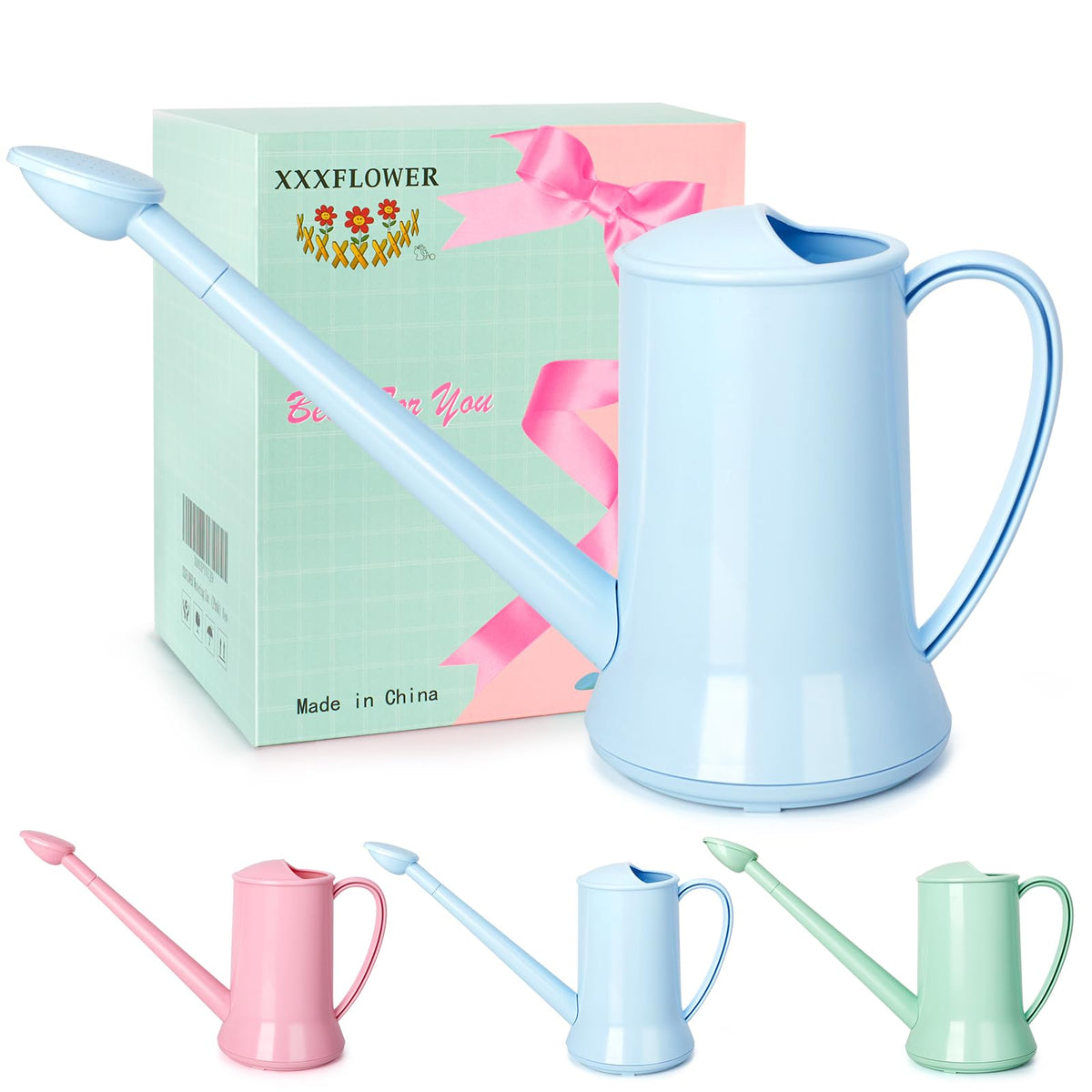 XXXFLOWER 1/2 Gallon Small Indoor Plant Watering Can, 2L Long Spout Removable Nozzle Flower Watering Pot for Office House Indoor Garden(Pink,67 oz)