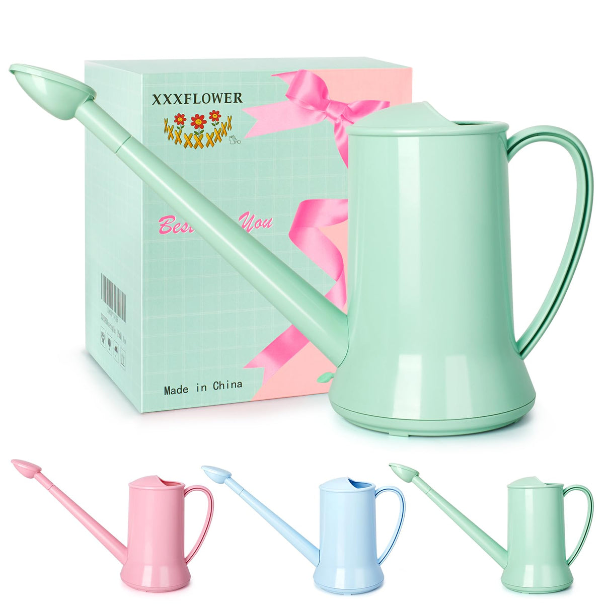 XXXFLOWER 1/2 Gallon Small Indoor Plant Watering Can, 2L Long Spout Removable Nozzle Flower Watering Pot for Office House Indoor Garden(Pink,67 oz)