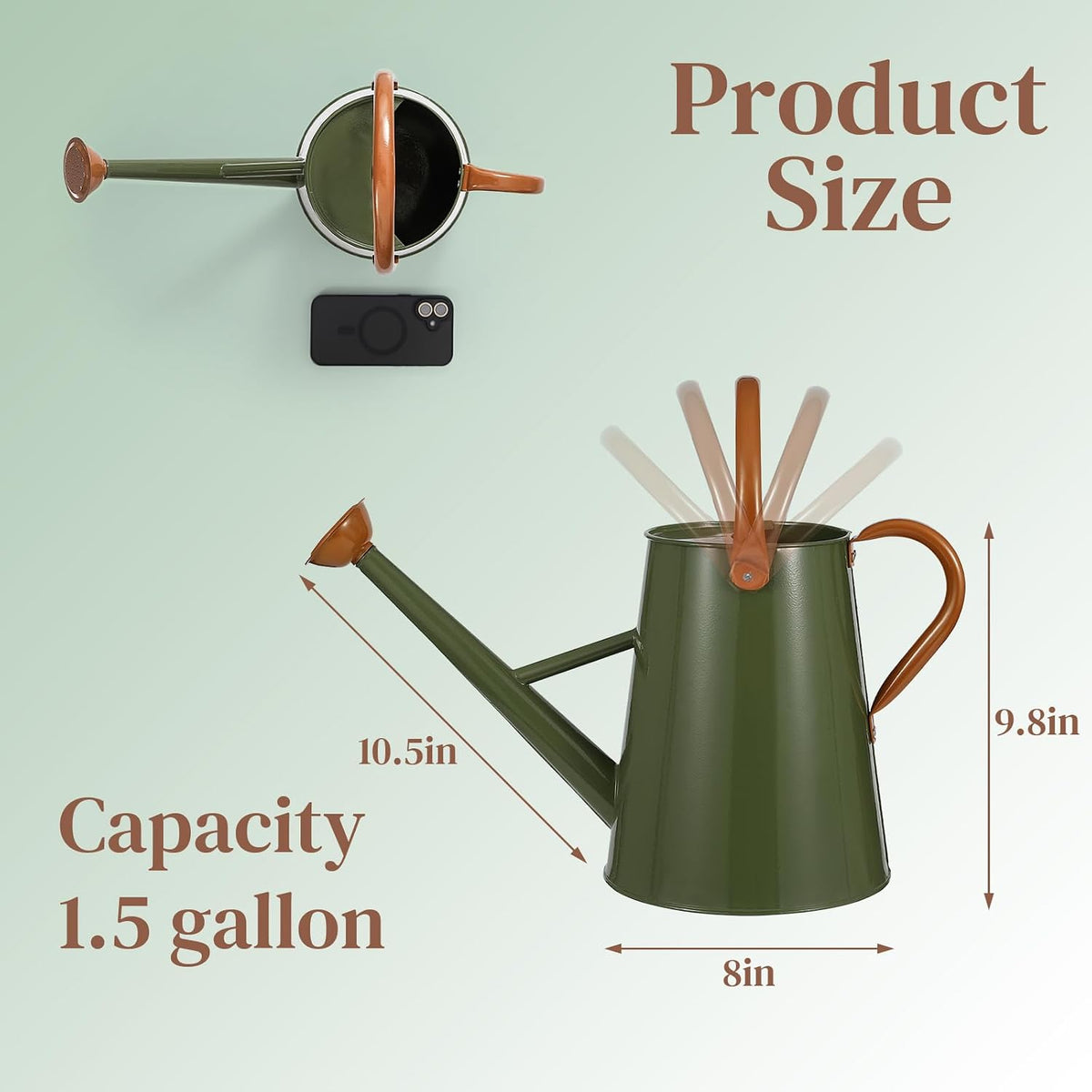 Metal Watering Can with Removable Spout, 1.5 Gallon Large Watering Cans for Plants, Galvanized Steel Gardening Water Can for Indoor & Outdoor Use, Watering Pot with Ergonomic Movable Handle