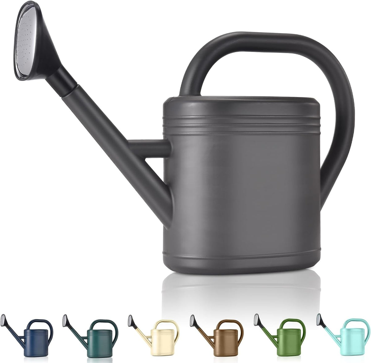 Watering Can 1 Gallon for Garden, Indoor Plants, Outdoor Plant House Flower, Large Long Spout with Sprinkler Head (Grey)