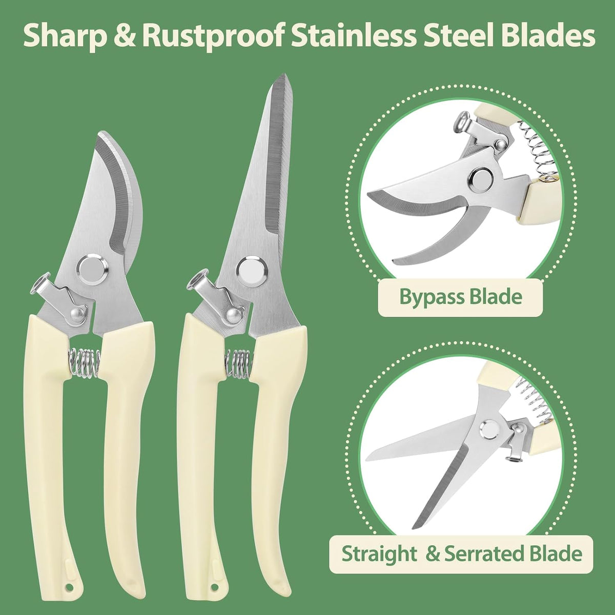 4PACK Pruning Shears, Stainless Steel Garden Shears, Sharp Handhled Gardening Scissors, Bypass & Straight Blade Garden Clippers for Plants, Flowers, Fruits Trees, Gardening Gifts for Women & Men