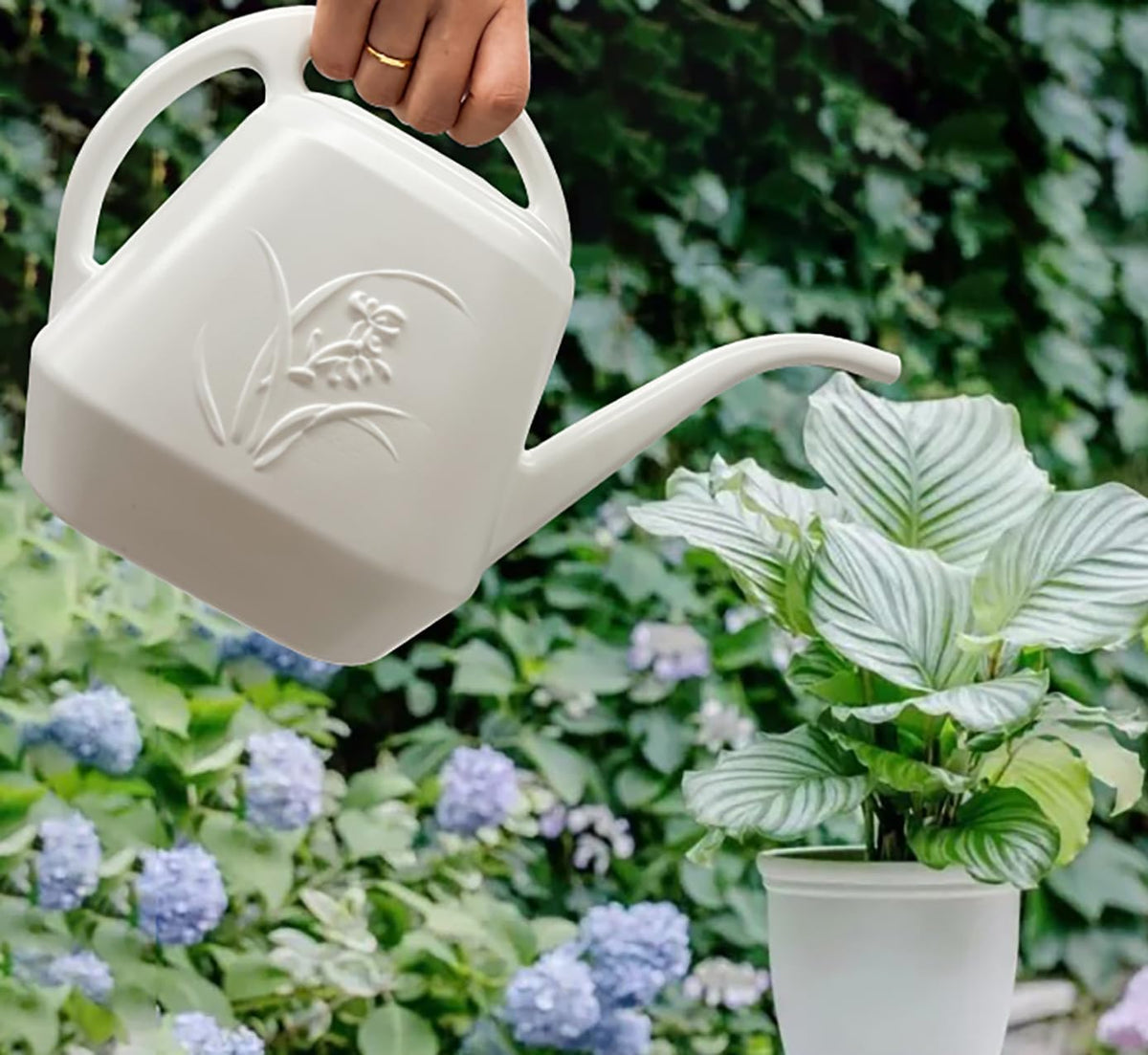 Grip Watering Can - 1 Gallon - White - with Long Spout for Indoor and Outdoor Plant Garden