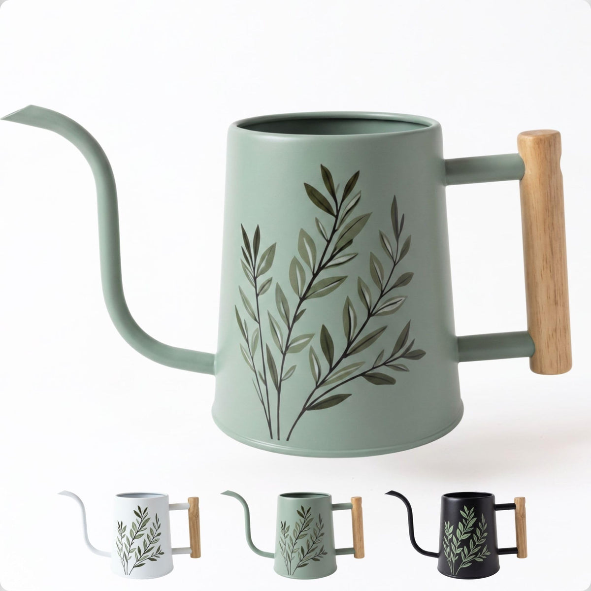 Metal Small Indoor Watering Can with Long Spout & Real Wood Handle, 35oz