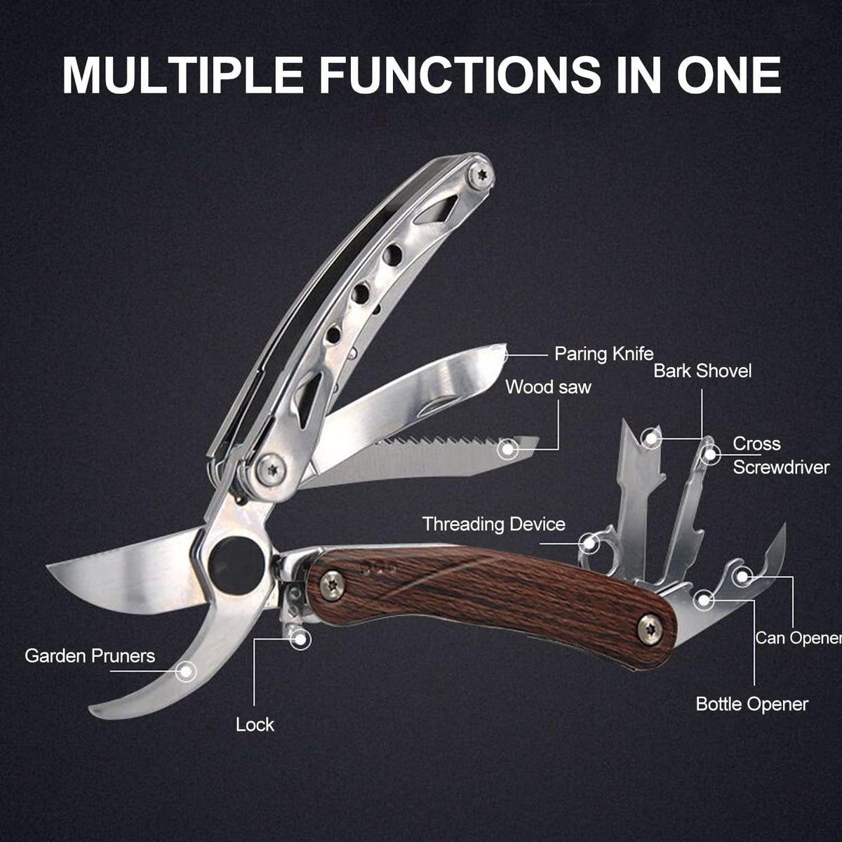 Pruning Shears, 7 in 1 Garden Pruners, Multitools Folding Gardening Shears, 8" Professional Garden Scissors, Garden Clippers, Garden Shears Pruning, Pruning Scissors