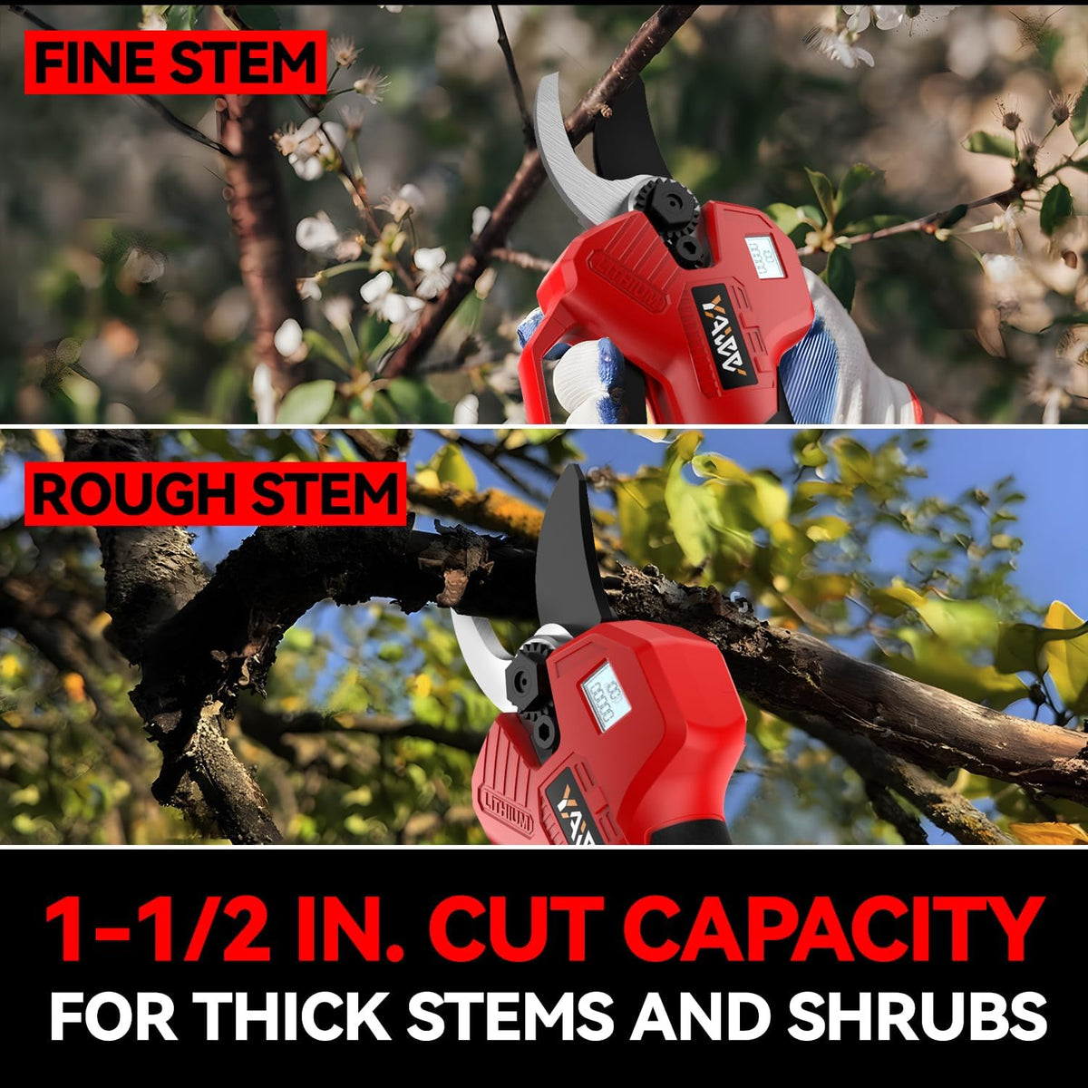 Electric Pruning Shears for Milwaukee M18 Battery, Portable Cordless Pruning Shears with LCD Display&SK5 Blades, Adjustable Cutting Diameter 0.8-1.2 Inch for Gardening Tree Pruning(Tool Only)