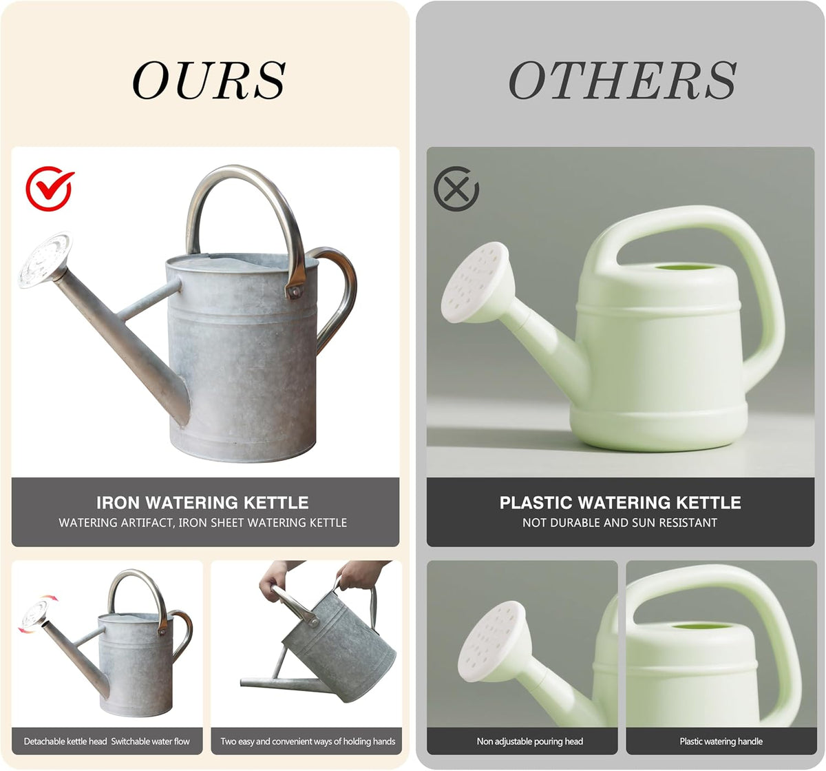 Metal Watering Can for Outdoor Plants, Watering Can Decor 1 Gallon (Zinc)