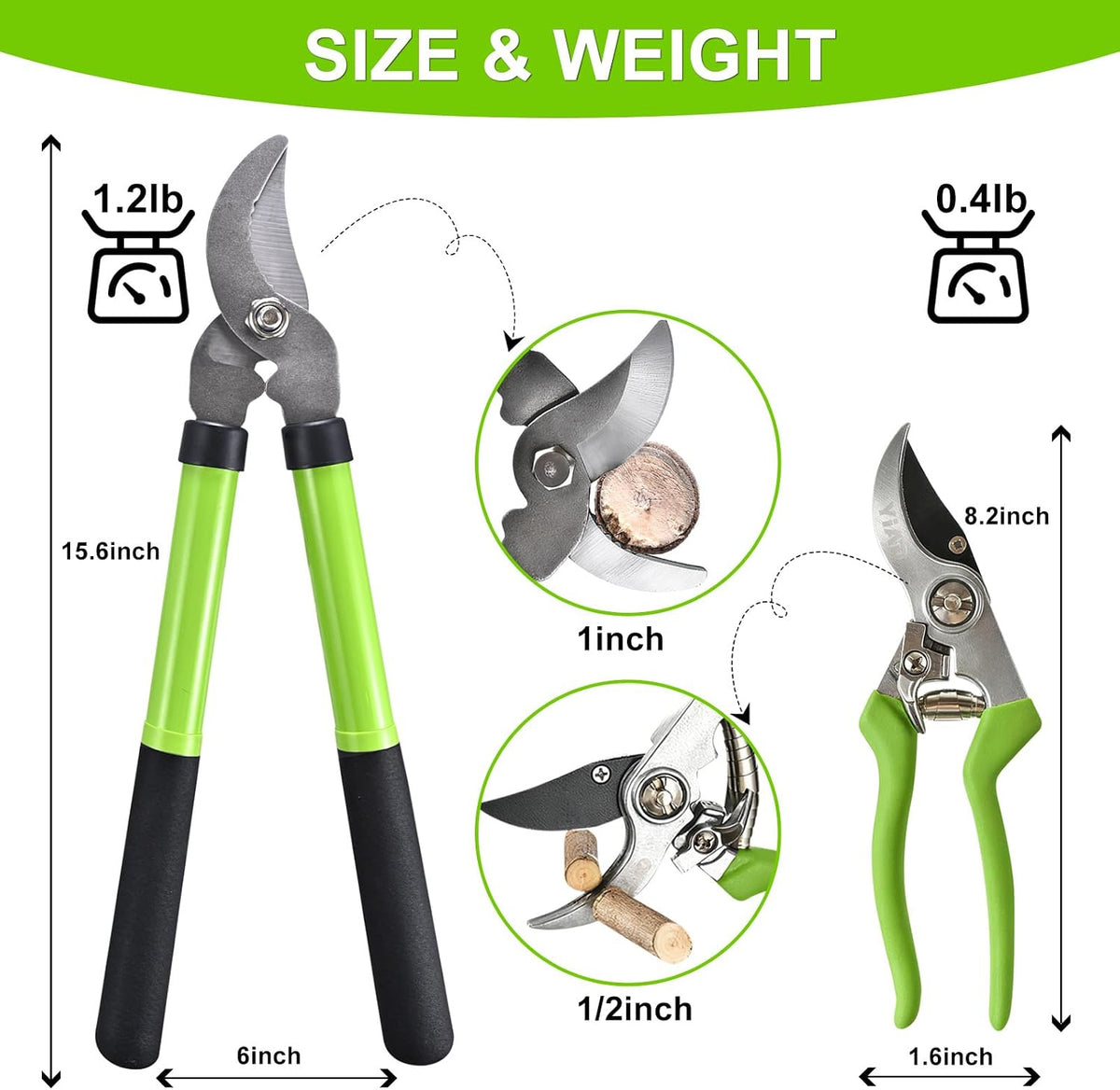 2Pcs High Carbon Steel Bypass Hand Loppers & SK5 Pruning Shears Set