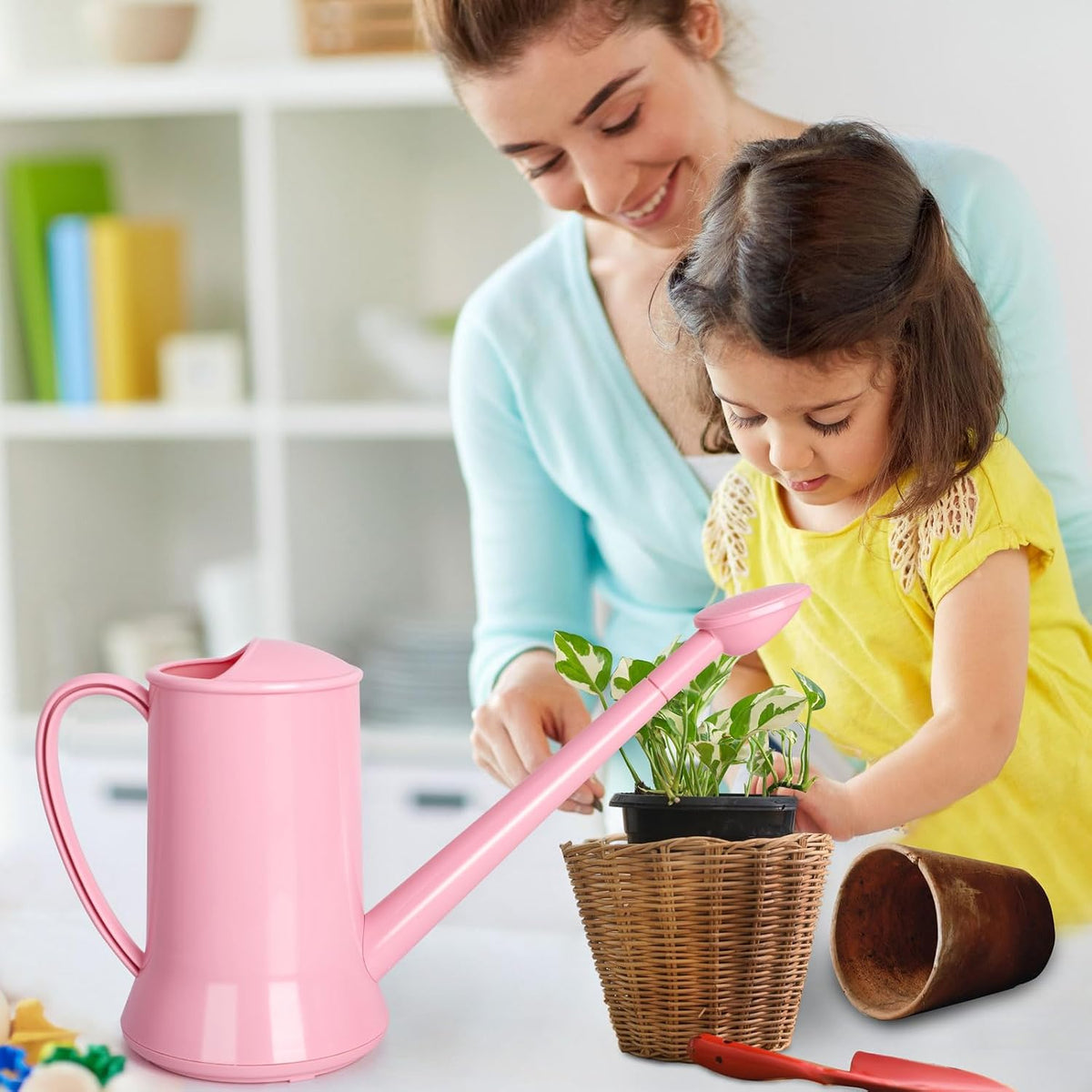 XXXFLOWER 1/2 Gallon Small Indoor Plant Watering Can, 2L Long Spout Removable Nozzle Flower Watering Pot for Office House Indoor Garden(Pink,67 oz)