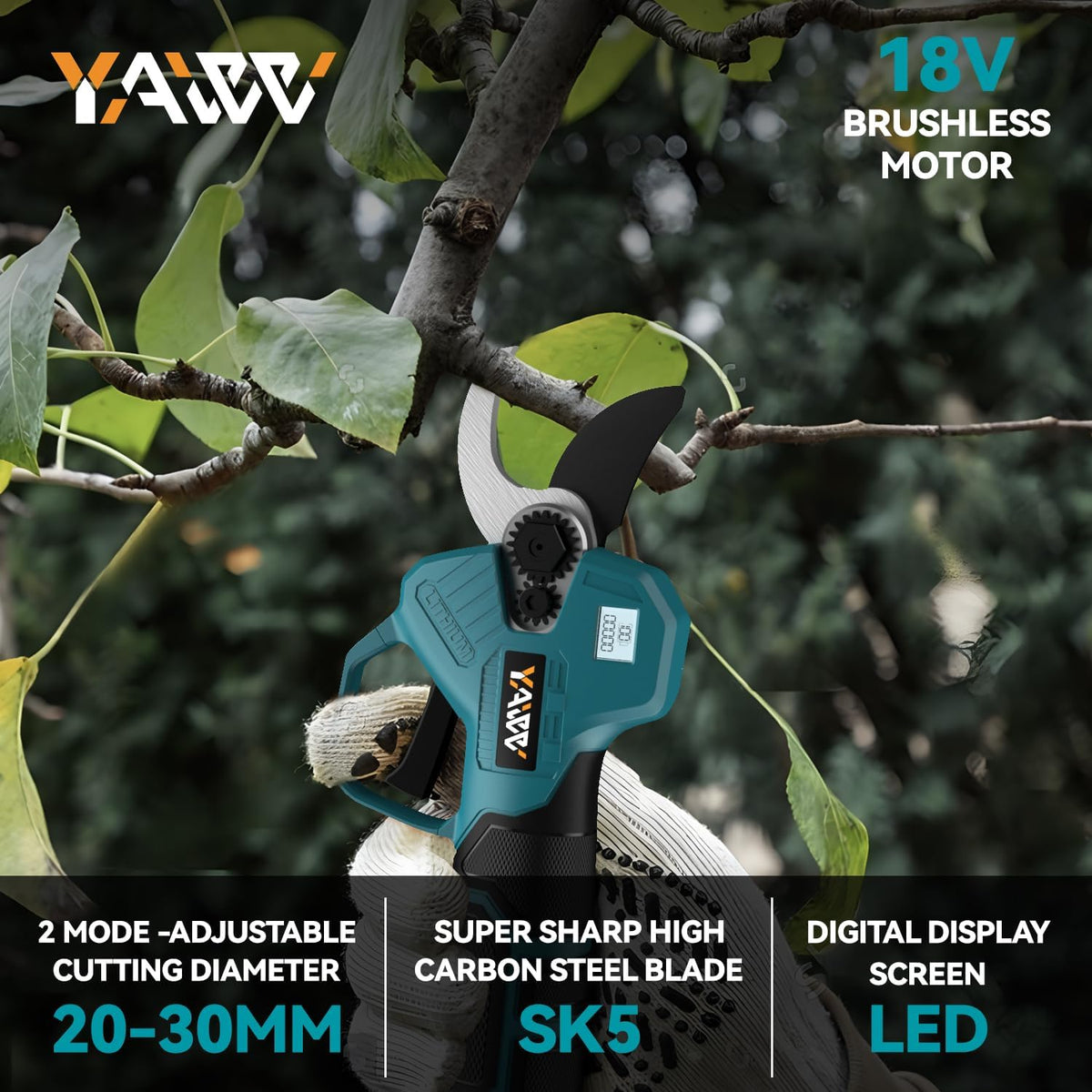 Electric Pruning Shears for Makita 18V Battery, Portable Brushless Pruning Shears with LCD Display&SK5 Blades, Adjustable Cutting Diameter 0.8-1.2 Inch for Gardening Tree Pruning(Tool Only)