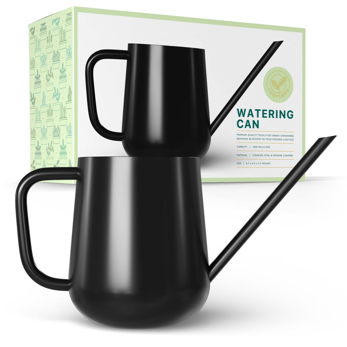 Metal Indoor Plant Watering Can with Long Spout 1000ml - Black