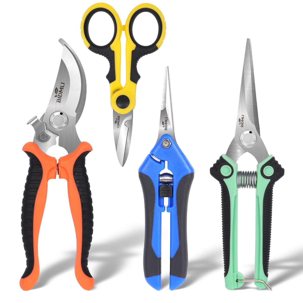 4-Pack Multifunctional Garden Scissors Set-BIDMLI Stainless Steel Pruning &Floral Shears with One-Piece Handle Blades for Tree Pruning, Flower Trimming, and Fruit Picking Tasks at Home&Garden Tool.