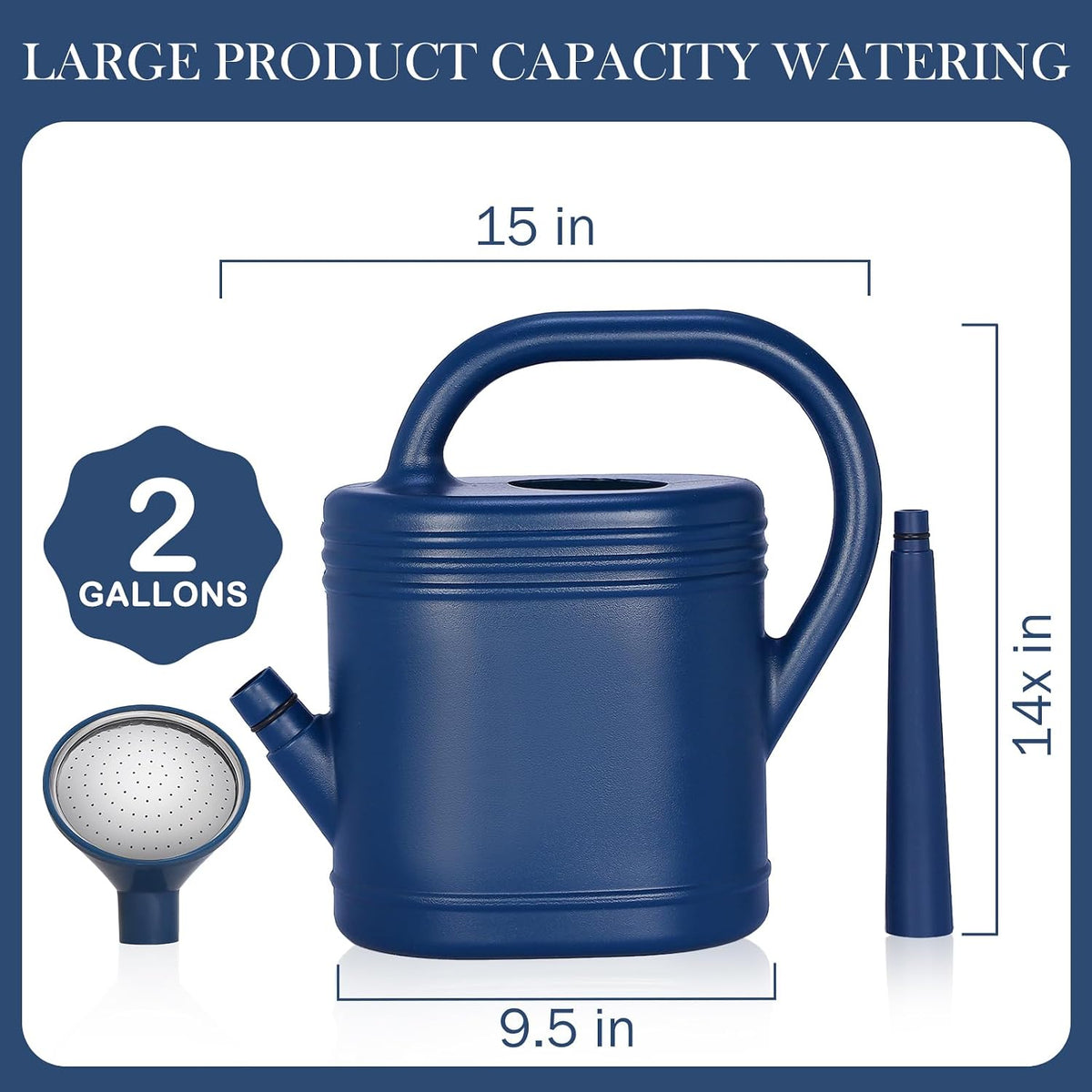 2 Gallon Watering Can for Indoor Plants, Garden Watering Cans for Outdoor Plant House Flower, Modern Plant Watering Can Large Long Spout with Sprinkler Head