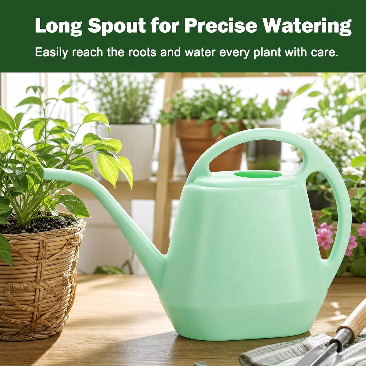 Fasmov Plastic Watering Can, 1-Gallon, Pine Green