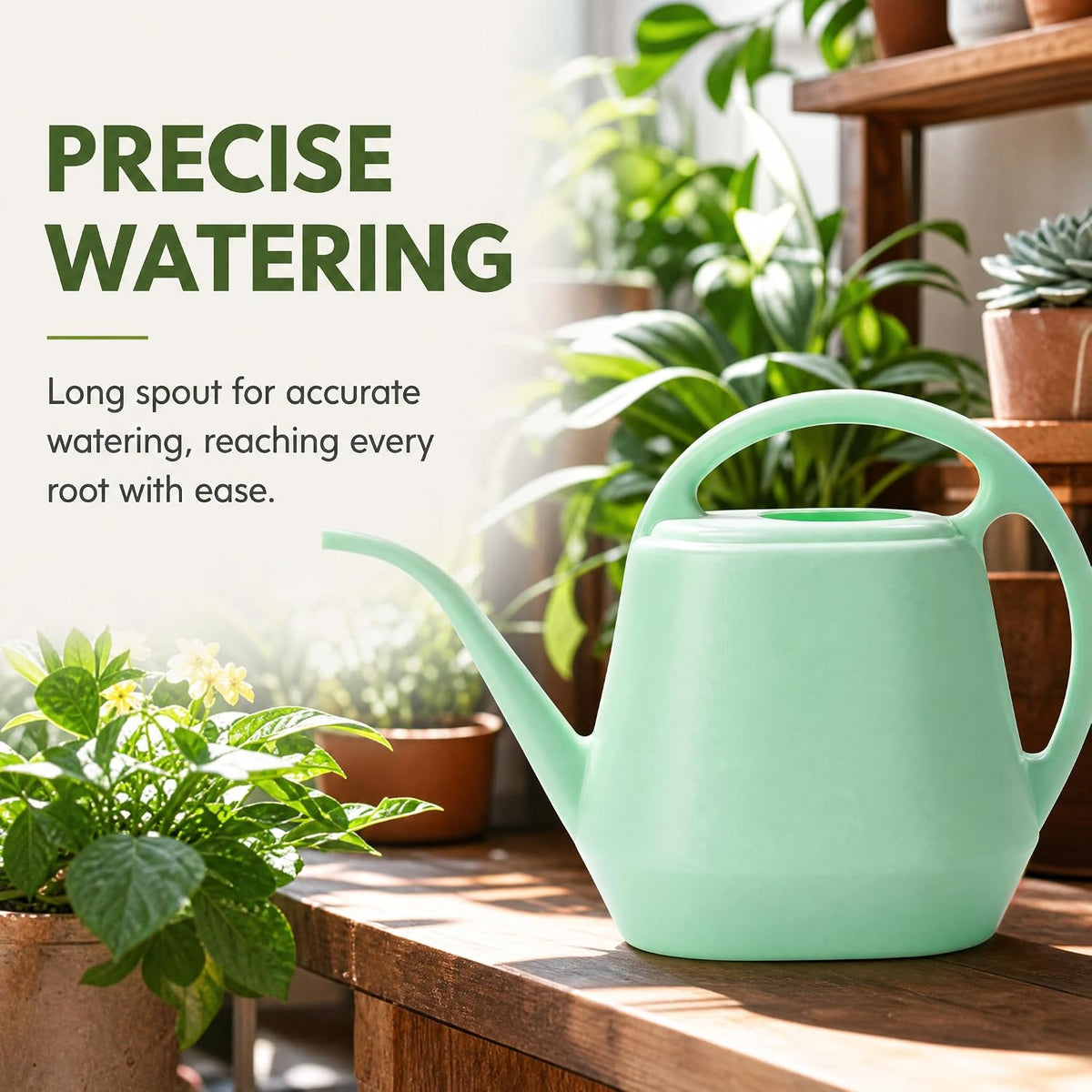 Fasmov Plastic Watering Can, 1-Gallon, Pine Green
