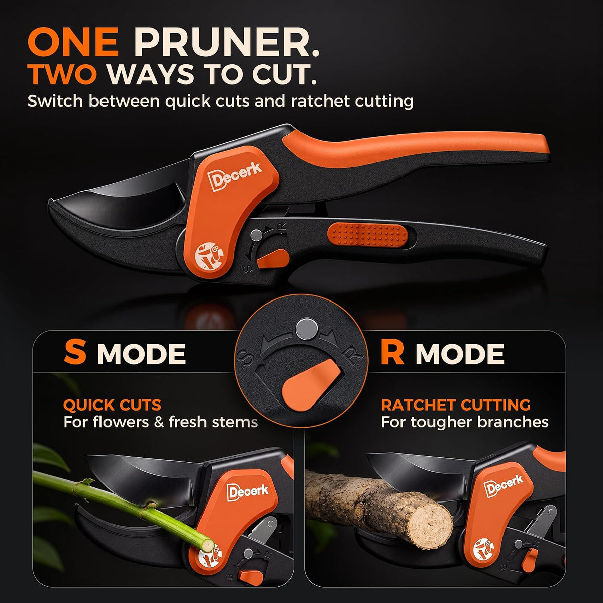 DECERK® Ratchet Pruning Shears, 3/4" Cut, Lightweight, Multi-Step Cutting