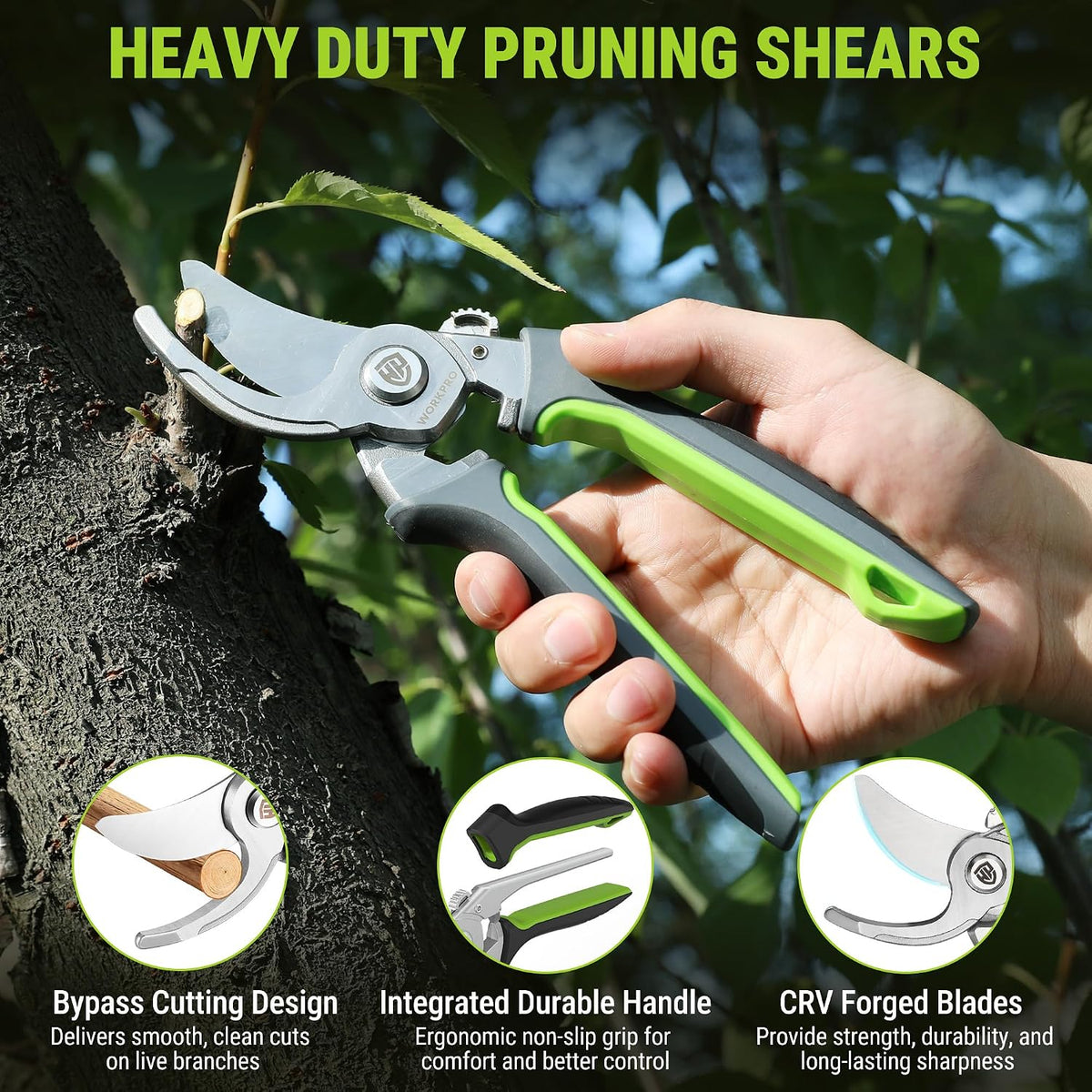 WORKPRO 8.5" CR-V Drop-Forged Bypass Pruning Shears & 6.25" Straight Shears