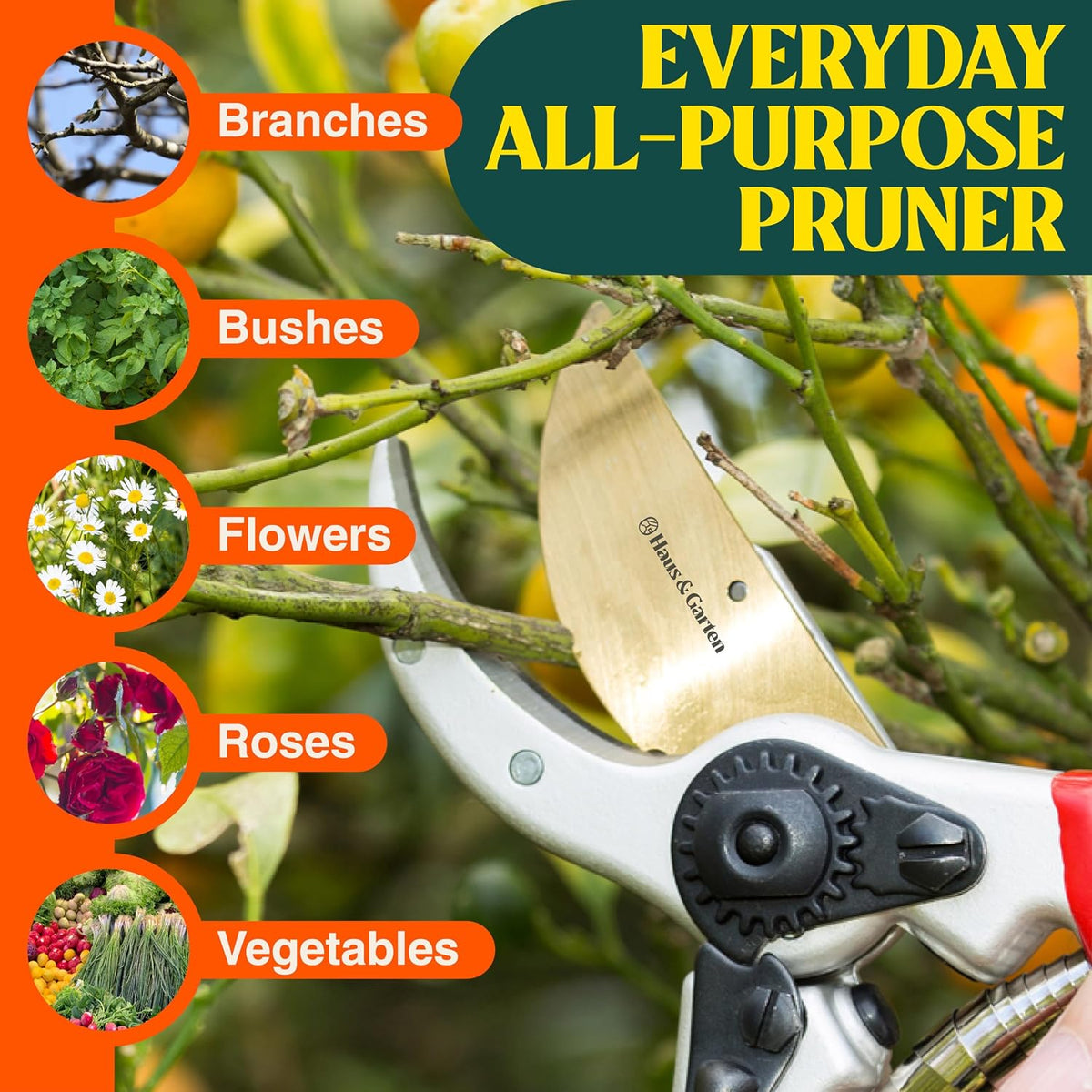 Haus & Garten ClassicPRO 8.5" Professional Premium Titanium Bypass Pruning Shears - Use As Pruners, Garden Shears, Heavy Duty Handheld Pruning Shears For Gardening, Clippers, Pruner Scissor Tool
