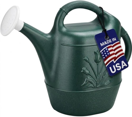 PMU 2 Gallon Watering Can - Garden Watering Can for Indoor & Outdoor Plants - Plastic Water Can with Detachable Sprinkler Head - Large Water Pot, Made in USA - Hunter Green Pkg/1