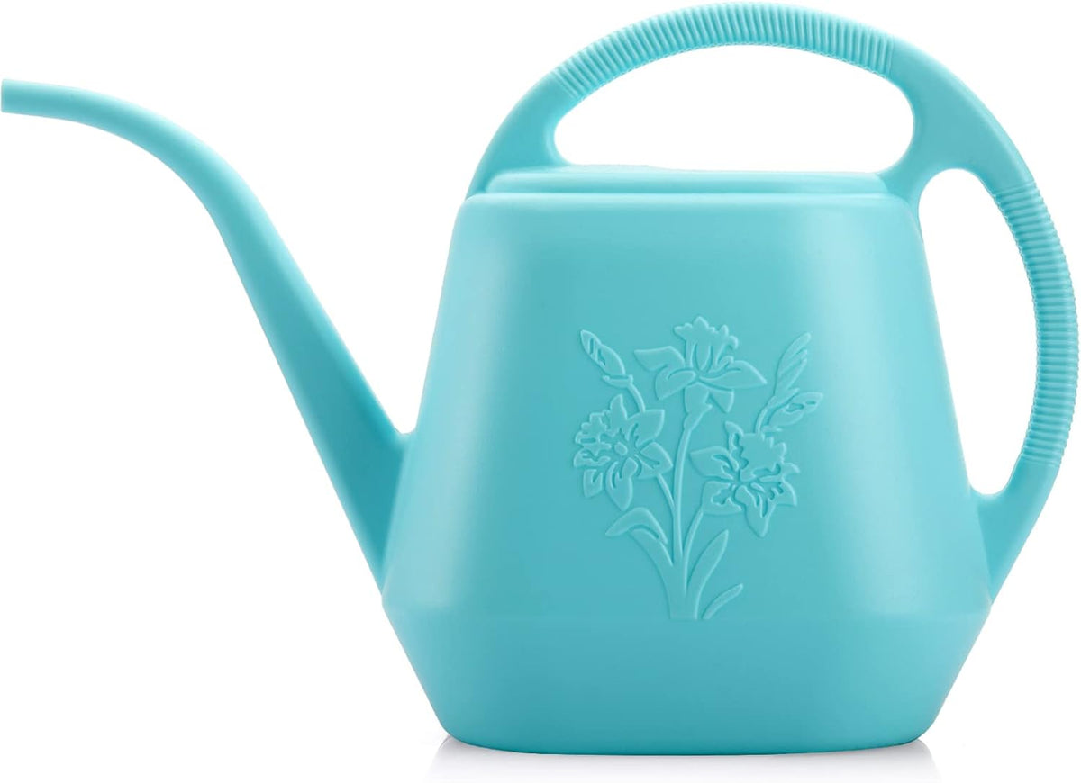 Fasmov 1-Gallon Plastic Watering Can with Comfortable Handle, Garden Watering Cans Long Spout for Indoor Outdoor Watering Plants, Bright Blue