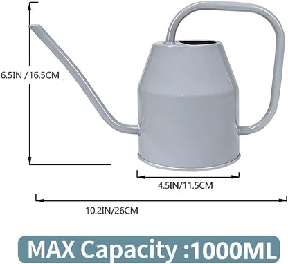 35 oz/1000 ml Metal Indoor Small Watering Can with Long Spout for House Plants Decorative, 12 oz/360 ml Glass Plant Mister Spray Bottle for Bonsai Garden Flowers (Grey)
