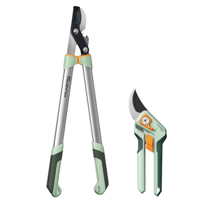 PrunePro® 3 Piece Garden Shears Set | 8" Pruning Shears 27" Lopper Extendable Hedge Shear Stainless Steel Ultra Sharp Teflon Coated Arthritis Friendly Effortlessly Prunes for Branches Bushes
