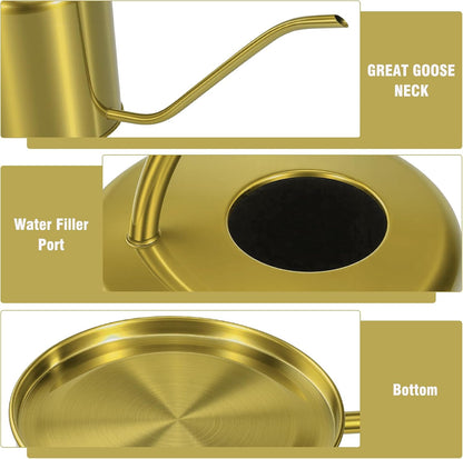 Plant Watering Can, 50 oz / 1500 ml Stainless Steel Metal - Modern Decorative with Long Spout for Indoor Potted Plants, Bonsai, Garden Flowers, Gold