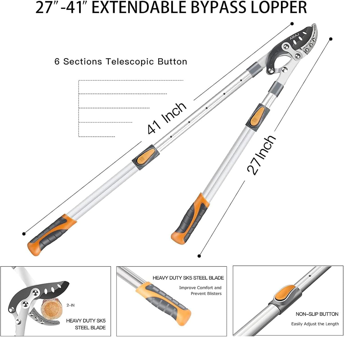 AIRAJ 27-41" Anvil Loppers for Tree Trimming Heavy Duty, Tree Branch Cutter