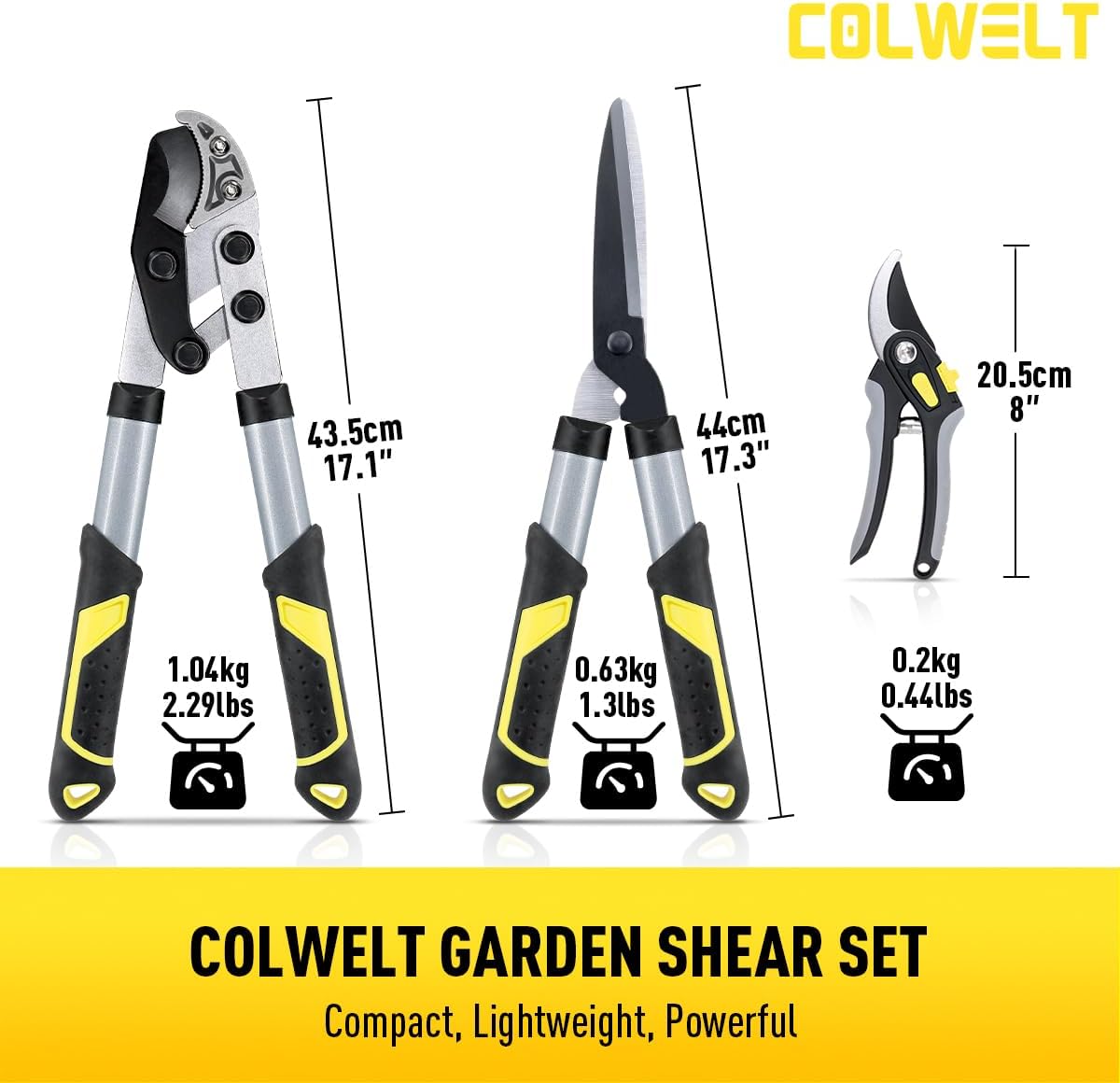 Colwelt Garden Shears Set 3Pc, 17’’ Hedge Shears Loppers for Gardening Tool