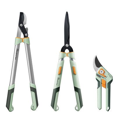 PrunePro® 3 Piece Garden Shears Set | 8" Pruning Shears 27" Lopper Extendable Hedge Shear Stainless Steel Ultra Sharp Teflon Coated Arthritis Friendly Effortlessly Prunes for Branches Bushes