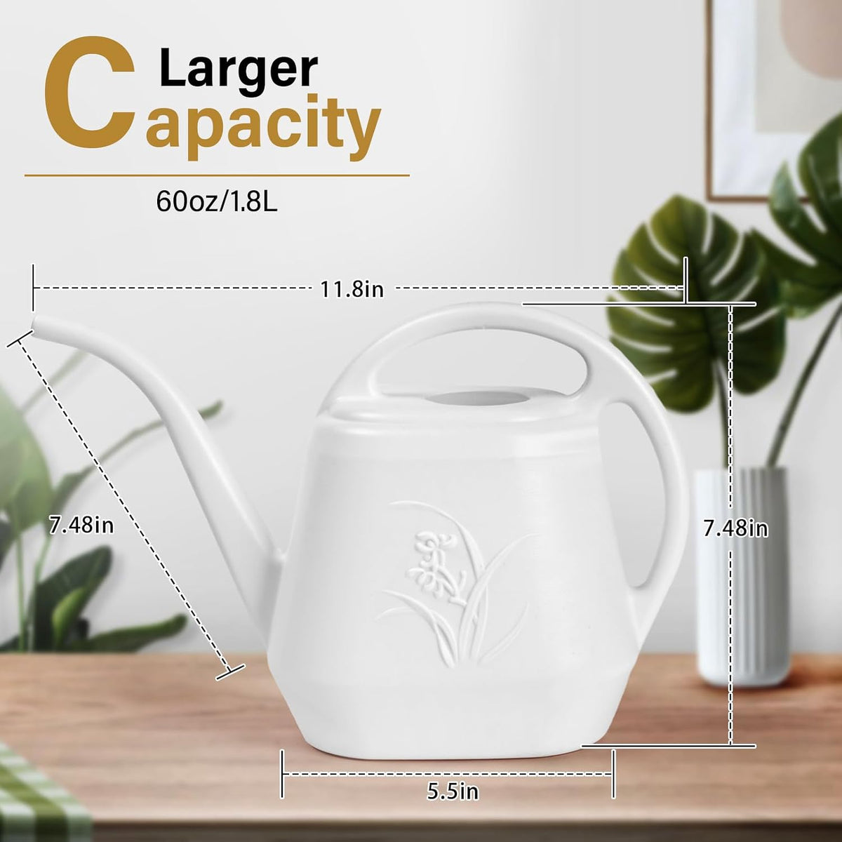 Watering Can for Home Garden - White Color - 1/2 Gallon