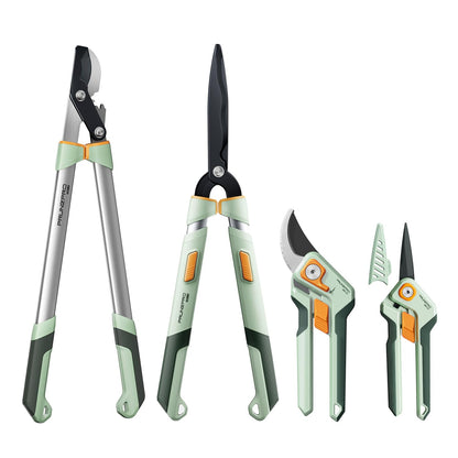 PrunePro® 3 Piece Garden Shears Set | 8" Pruning Shears 27" Lopper Extendable Hedge Shear Stainless Steel Ultra Sharp Teflon Coated Arthritis Friendly Effortlessly Prunes for Branches Bushes