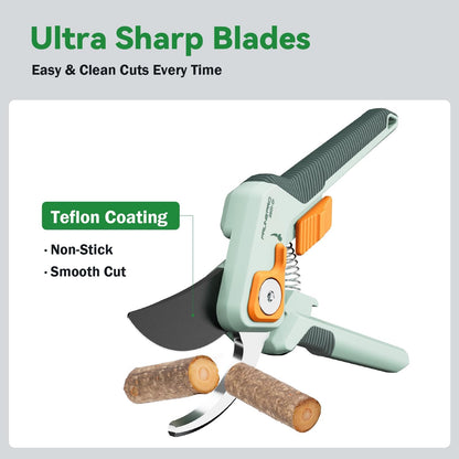 PrunePro® Pruning Shears Scissors Set Effortless Cut 1" Branches Clippers