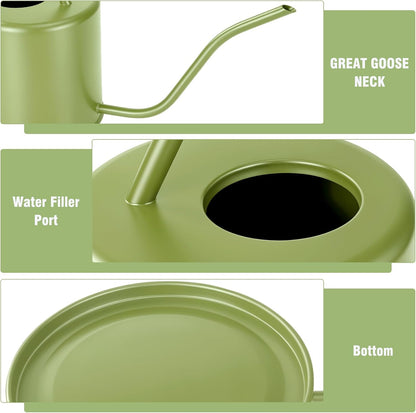 Plant Watering Can, 50 oz / 1500 ml Stainless Steel Metal - Modern Decorative with Long Spout for Indoor Potted Plants, Bonsai, Garden Flowers, Saga Green