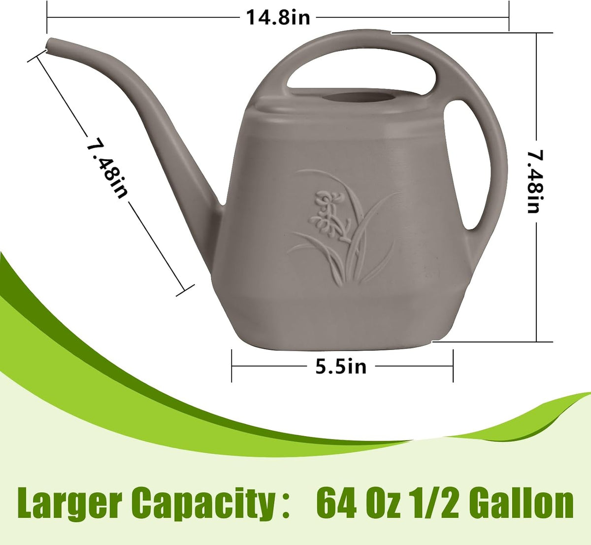 Plastic Watering Can - for Indoor and Outdoor Home Garden Plants - with Long Spout - Coffee Color - 1/2 Gallon