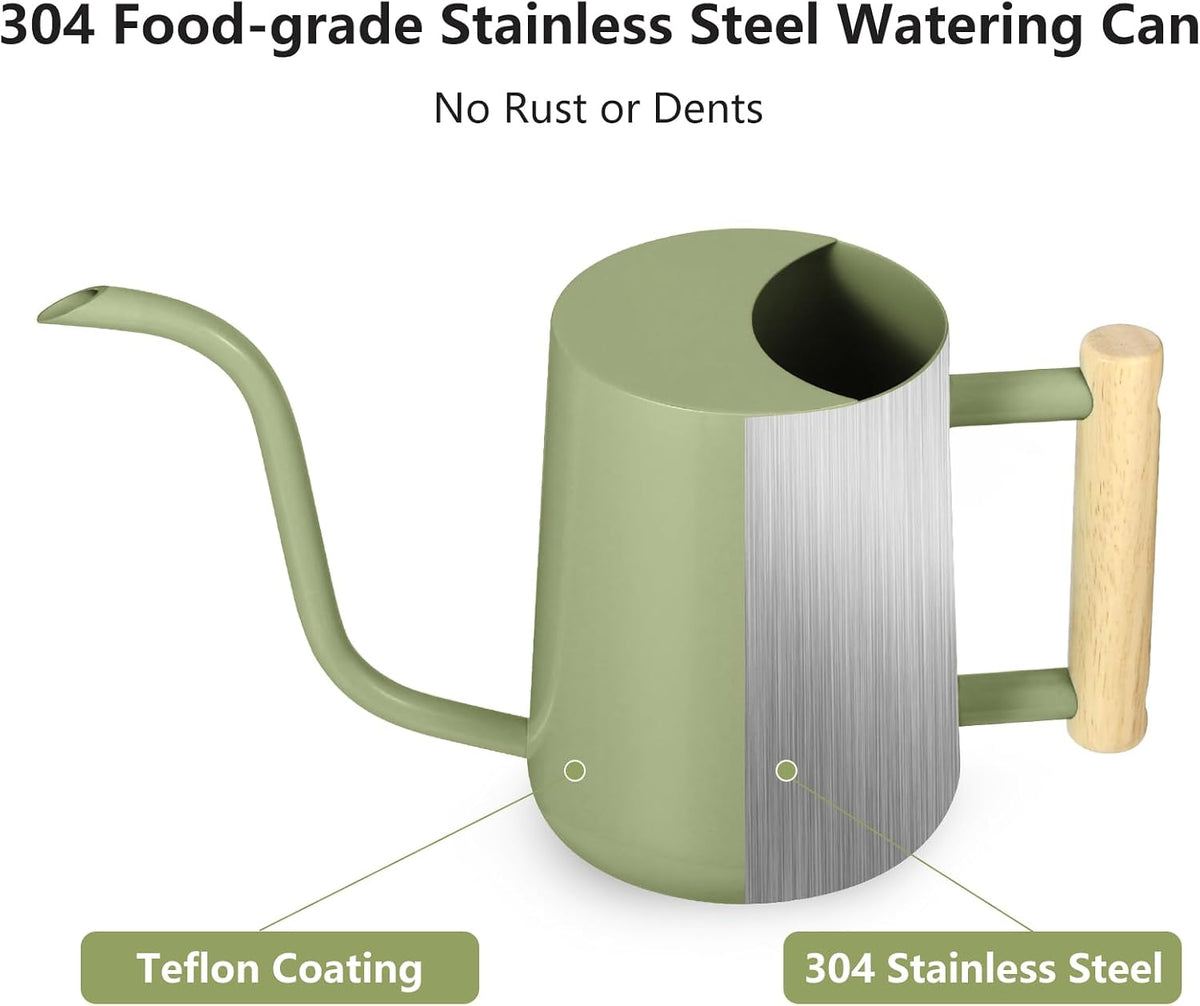 Watering Can Indoor Plants, 35oz Small Indoor Stainless Steel Metal Watering Can Modern Decorative Watering Pot with Long Spout for Indoor House Plant Bonsai Garden Flowers (Sage Green)