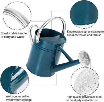 Metal Watering Can with Removable Spout, Galvanized Steel Plants Water Can for Women, Men and Kids' Outdoor or Indoor Gardening - Nice Flower Watering Pot Gift & Decoration (Ocean Blue, 0.6 Gallon)