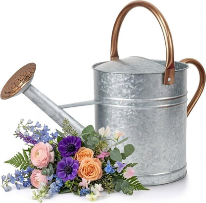 1 Gallon Galvanized Watering Can Outdoor, Large Garden Plant Watering Can