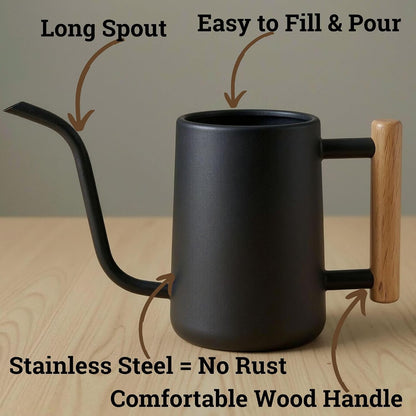 Metal Small Indoor Watering Can with Long Spout & Real Wood Handle, 35oz