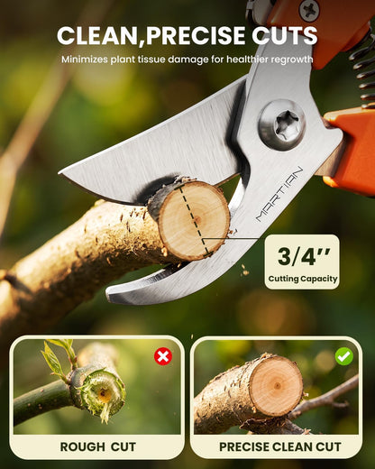 Bypass Pruning Shears for Gardening, Cut 3/4” Capacity Garden Scissors