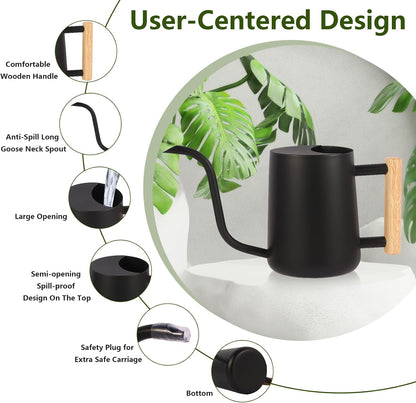 GUKJOB Plant Watering Can,35oz Metal Watering Can,Stainless Steel Indoor Plants with Long Curved Spout,Small Bonsai Outdoor Garden Modern Decorative(Black)