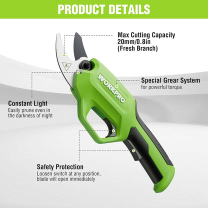 WORKPRO 7.2V Electric Pruning Shears, 0.8" Cutting Diameter