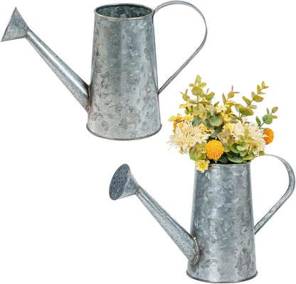 MyGift Vintage Galvanized Metal Watering Can Vases for Flowers, Set of 2