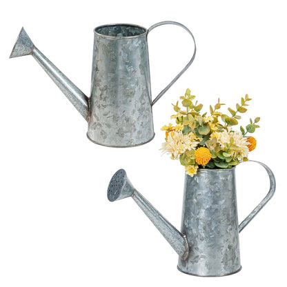 MyGift Vintage Galvanized Metal Watering Can Vases for Flowers, Set of 2