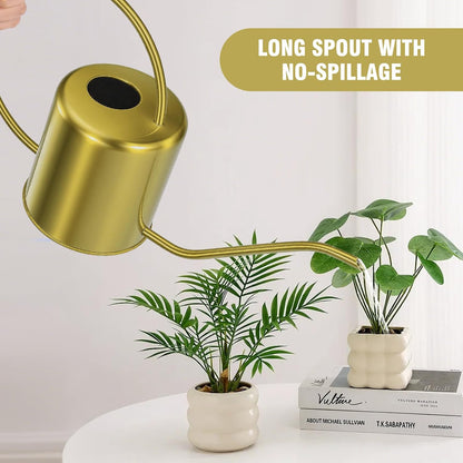 Plant Watering Can, 50 oz / 1500 ml Stainless Steel Metal - Modern Decorative with Long Spout for Indoor Potted Plants, Bonsai, Garden Flowers, Gold