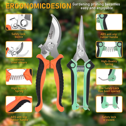 4-Pack Multifunctional Garden Scissors Set-BIDMLI Stainless Steel Pruning &Floral Shears with One-Piece Handle Blades for Tree Pruning, Flower Trimming, and Fruit Picking Tasks at Home&Garden Tool.
