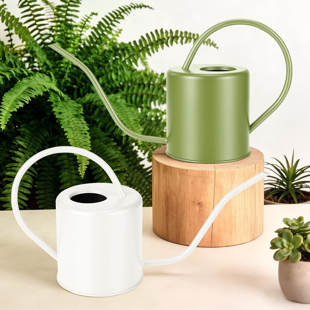 Plant Watering Can, 50 oz / 1500 ml Stainless Steel Metal - Modern Decorative with Long Spout for Indoor Potted Plants, Bonsai, Garden Flowers, Saga Green