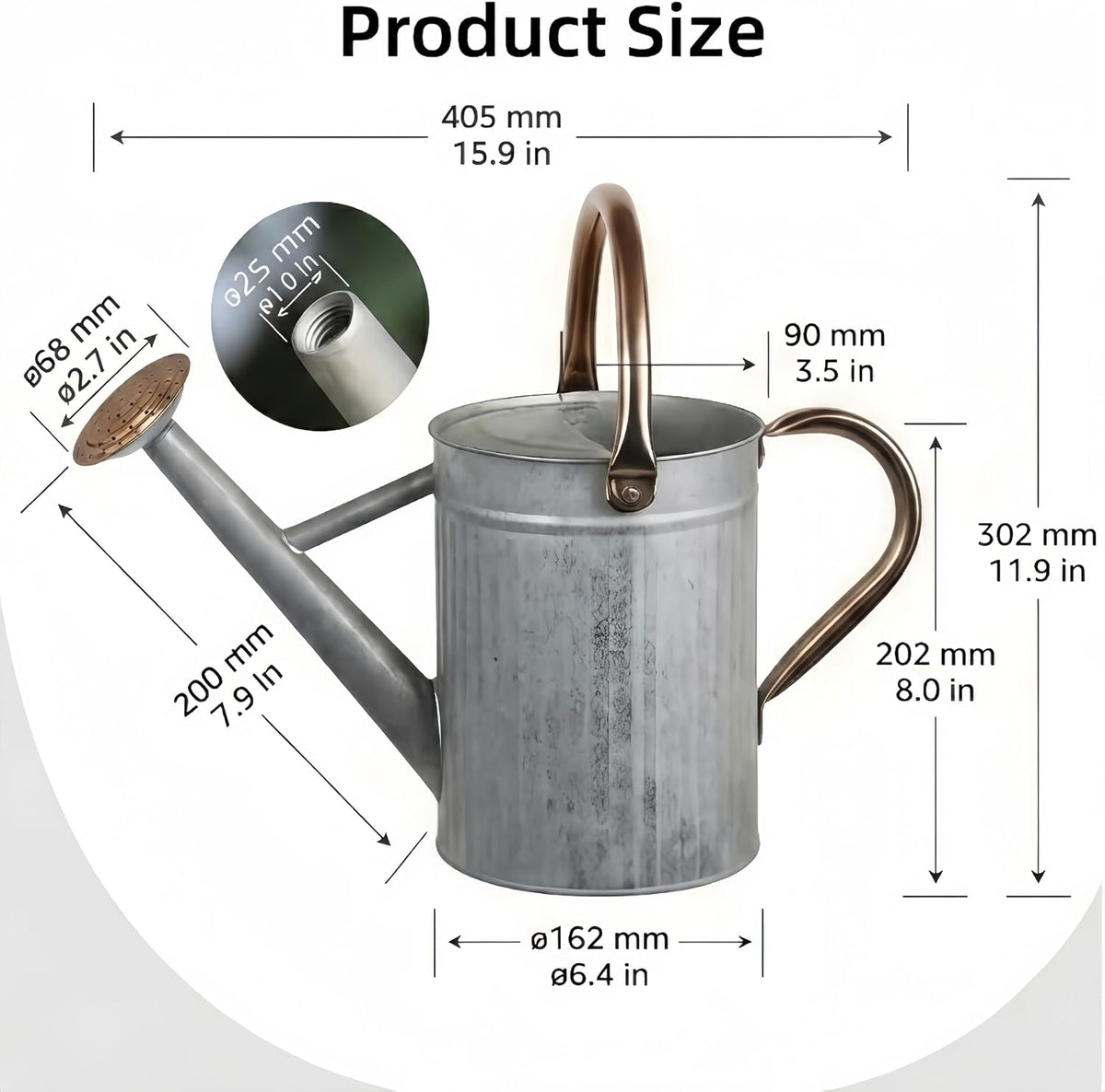 1 Gallon Galvanized Watering Can Outdoor, Large Garden Plant Watering Can