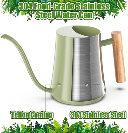 Green Moon 1L/35oz Metal Watering Can Indoor with Long Spout, Sage Green